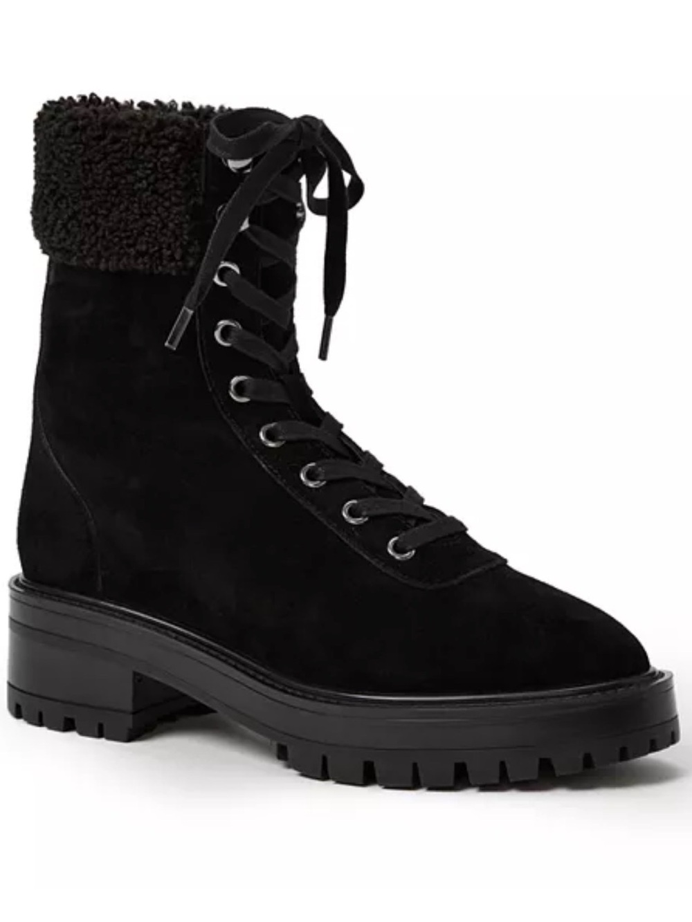 PAIGE Briar Faux Shearling Lace Up Lug Boots Black Leather Size 9.5